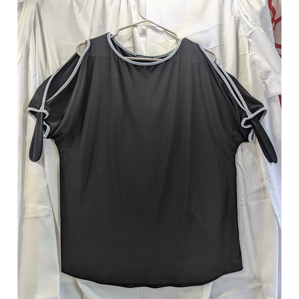 Lisette Montreal Cold Shoulder Top Black w/ Blue Trim Size M